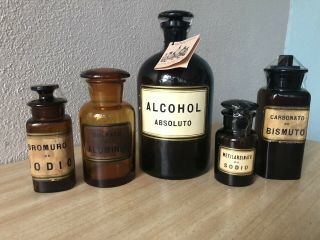 5 Vintage Apothecary Bottles With Labels