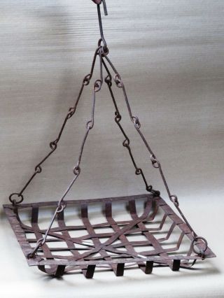 Antique Hanging Rack Iron Interlocking Chain Farmhouse Kitchen Pot Holder