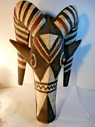 Large Stunning Antique African Mask Animal With Large Horns Africa