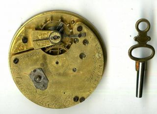 Antique 1872 14s Waltham American Watch Co Key Wind Pocket Watch Movement W/key