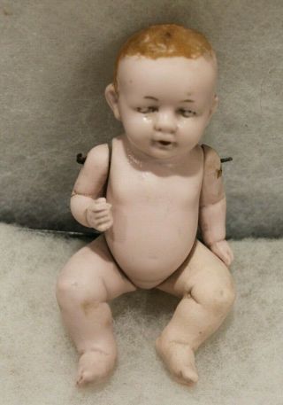 Antique German All Bisque Chubby 5 " Baby Doll Jointed Arms And Legs