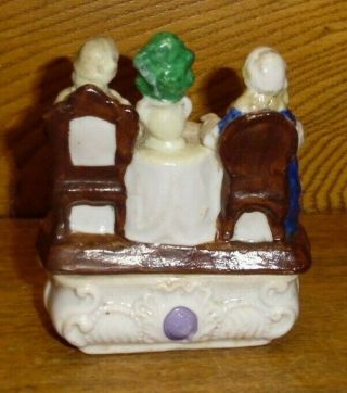 Antique German Bisque Porcelain Figural Trinket Box - Man & Woman Sitting W/ Cat 2