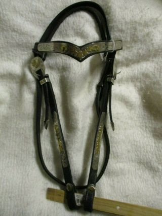 Black Leather Two Tone Silver/gold V Browband Western Show Headstall Horsee Size