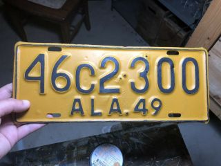 1949 Alabama License Plate Yellow,  Al 