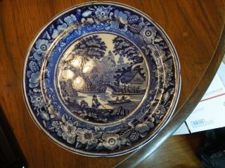 19thc.  Staffordshire Dark Blue,  10 1/2 " Dinner Plate,  " Wild Rose ",  George Jones