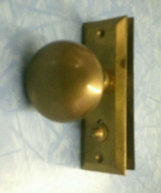 Antique Vintage Salaved Brass or Bronze Closet / Cabinet Door Knob W/ Plates 2