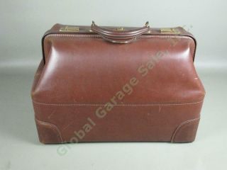 Vtg Antique Large Medical Doctors Bag Brown Cowhide Leather 19 " X10 " X12 " No Res