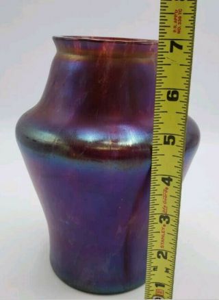 Antique Loetz Franz Welz Rubin Matte Iris Glass Vase 7 "