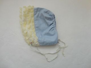 Sweet Vintage Blue W Lace Floral Bonnet For Vintage Doll