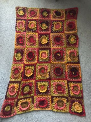 Vintage Hand Crochet 3d Granny Square Afghan/throw 48 " X 63 "