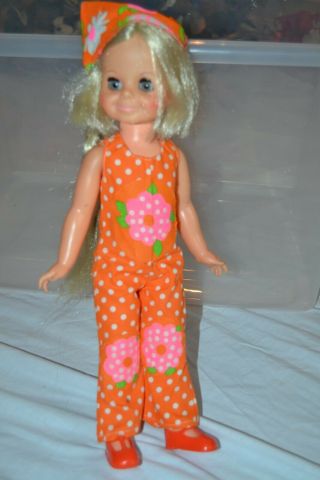 Vintage Ideal Velvet Doll With Play Dots Outfit And Scarf 1969