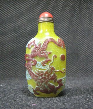 Tradition Chinese Glass Carve Dragon Phoenix Design Snuff Bottle/////。。.  。