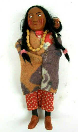 Vintage Skookum Native American Indian Doll Squaw With Papoose 10 " Tall