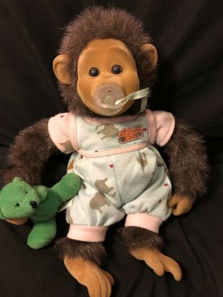Vtg Little Monkey Lost Stuffed Girl Chimpanzee Makes Noise Pacifier Thumb