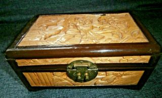 Vintage Style Lacquered Hand Carved Wooden Jewellery Box