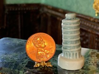 Artisan Miniature Dollhouse Vintage Porcelain Leaning Tower Of Pisa Sculpture