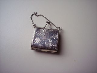 Vintage Miniature Sterling Silver Purse Hand Bag Pill Box