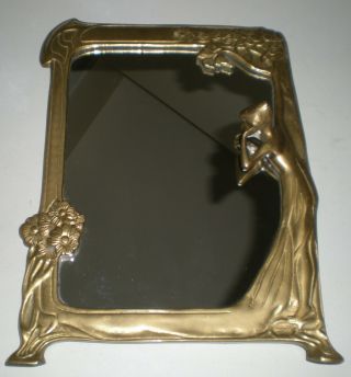 Vtg Art Nouveau Woman In High Relief Vanity Mirror Easle Back Pristine