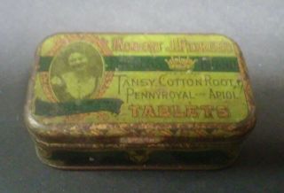 Antique Robert Pierce Tansy Cotton Root Tablets Medicine Tin Litho Can Druggist
