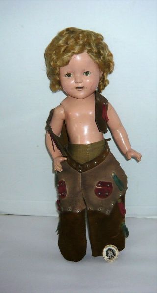 Vintage Cop N&t Ideal Shirley Temple Composition Doll In Western Outfit