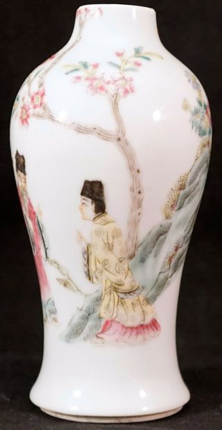 Antique Chinese Bottle Form Porcelain Vase with Hand - painted People & Trees 1725 2