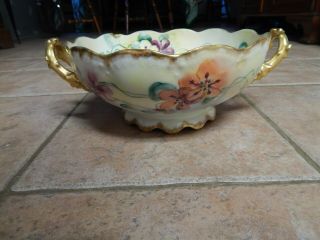 Antique Limoges France Hp Porcelain Pansy Design Punch Bowl As - Is