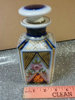 Antique Old Paris Porcelain Perfume Bottle Cobalt Blue Pink Rose Gold Painted Hp