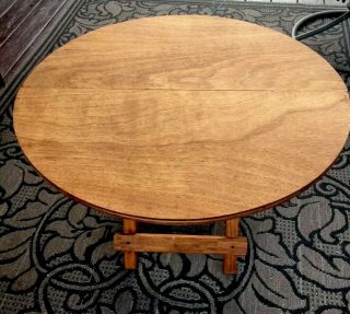 Hard To Find Antique Round Folding Wood Table 29” Across 19.  5” High When Open