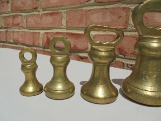 Antique Vintage 5 Piece Set Brass Bell Weights 4 Oz to 4 Lb 3