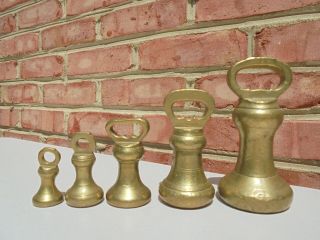 Antique Vintage 5 Piece Set Brass Bell Weights 4 Oz to 4 Lb 4