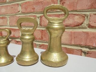 Antique Vintage 5 Piece Set Brass Bell Weights 4 Oz to 4 Lb 5