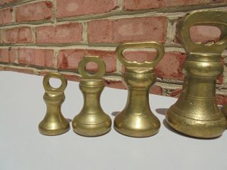 Antique Vintage 5 Piece Set Brass Bell Weights 4 Oz to 4 Lb 6