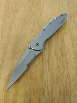 Kershaw 1660 Ken Onion Leek Folding Knife Partial Serrated Blade With Speedsafe