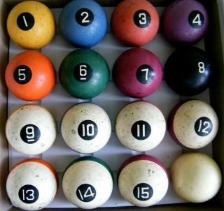 Set Of Antique Clay (?) Pool Balls Stripes & Solid 1 - 7/8 "