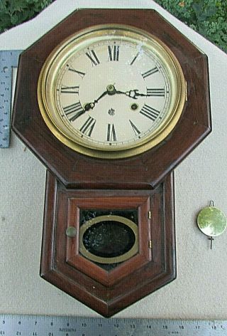 Antique Waterbury 8 Day Short Drop Schoolhouse Wall Regulator Clock