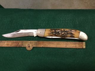 vintage Camillus 26 5 1/4” 2 blade hunter antler handles 2