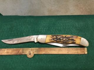 vintage Camillus 26 5 1/4” 2 blade hunter antler handles 3