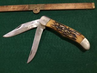 vintage Camillus 26 5 1/4” 2 blade hunter antler handles 4