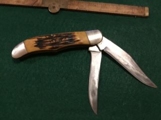 vintage Camillus 26 5 1/4” 2 blade hunter antler handles 5