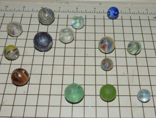 Antique Ribbon And Solid Hand Made Marbles.