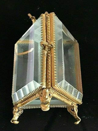 Antique French Pocket Watch Jewelry Casket Beveled Glass Box 2