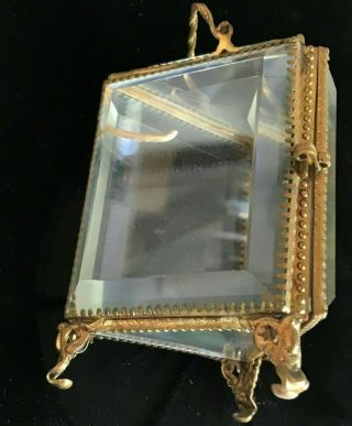 Antique French Pocket Watch Jewelry Casket Beveled Glass Box 3