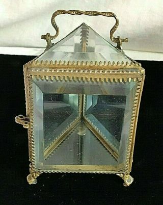 Antique French Pocket Watch Jewelry Casket Beveled Glass Box 4