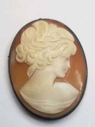 Antique Carved Shell Cameo Sterling Silver Mount Brooch & Pendant