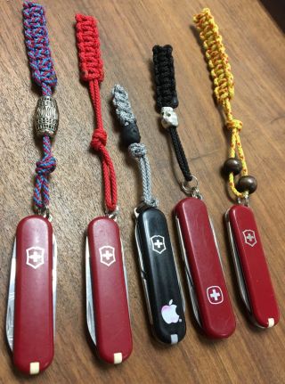 1 Wenger & 4 Small Sd Classic Victorinox Swiss Army Knives & Lanyards Camp Craft