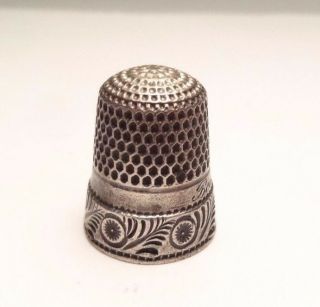 Antique Etched Thimble With Flowers Floral Sterling Silver 925