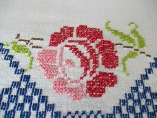 Large Vintage Tablecloth Hand Embroidered Pink Roses - 48 " X 62 "