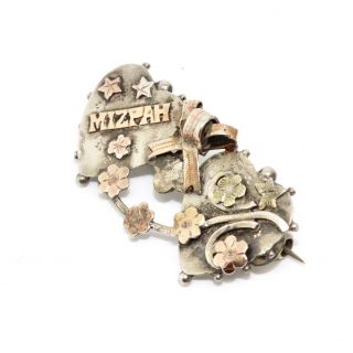 A Pretty Antique Victorian C1901 Sterling Silver Gold Mizpah Sweetheart Brooch