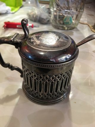 Silver Sugar Bowl With Spoon And Glass In Lay Antique Vintage