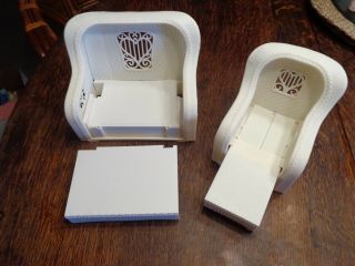Vintage Barbie A Frame Pull Out White Wicker Couch & Chair For Dream House